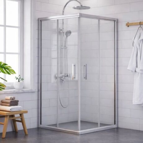 ZYN-406 Elegant Serisi Köşe Girişli Duşakabin - Parlak Gümüş Çerçeveli Sürgülü Sistem