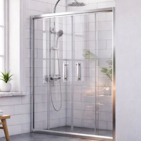 ZYN-406 Elegant Niş Serisi Sürgülü Duşakabin - 4 Panelli Ortadan Açılır Parlak Gümüş