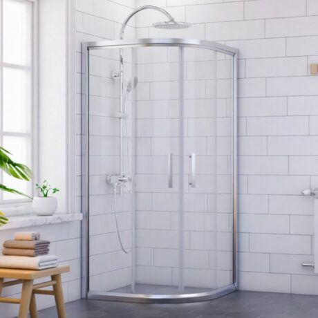 ZYN-406 Elegant Oval Duşakabin - Kavisli Sürgülü Sistem Parlak Gümüş Çerçeveli