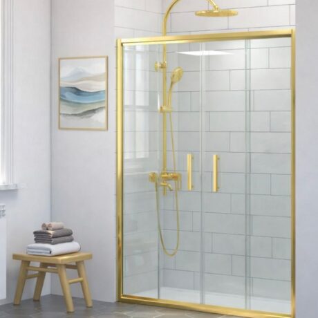 ZYN-406 Elegant Gold Niş Duşakabin - 4 Panelli Çift Sürgülü Altın Profil