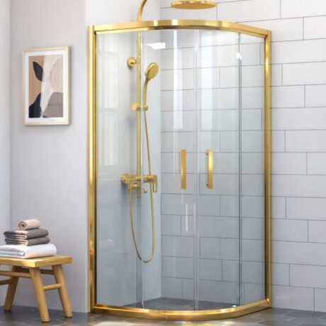 ZYN-406 Elegant Gold Oval Duşakabin - Kavisli Sürgülü Sistem Altın Profil