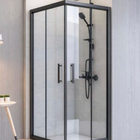 ZYN-406 Elegant Mat Siyah Kare Duşakabin - Sürgülü Sistem Endüstriyel Black Seri