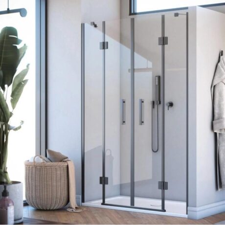 ZYN-603 Mat Siyah Ortadan Açılır Çift Kapılı Duşakabin - 4 Panelli Lüks Seri