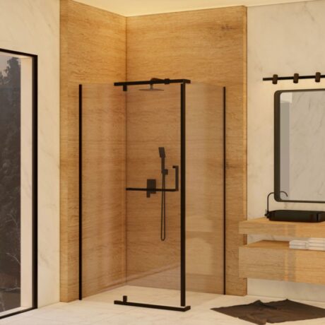 ZYN-604 Mat Siyah Walk-In Duş Paneli - Kapısız Modern Duş Bölmesi